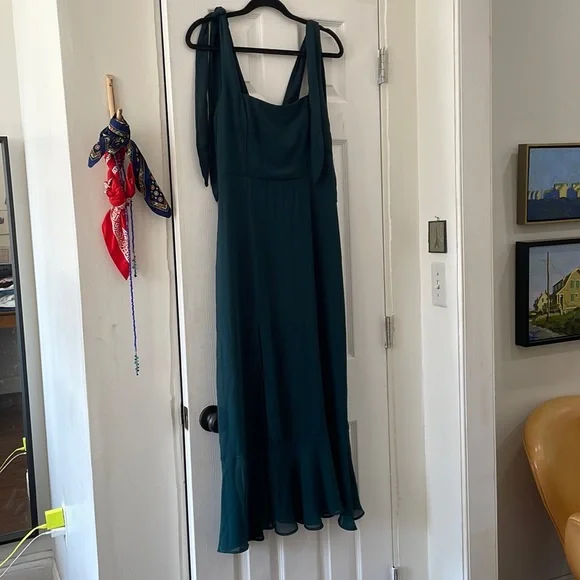 knee length dresses for ladies All The Good Emerald Green Ruffled Midi Dress, Small - The Mint Julep Boutique main image 0